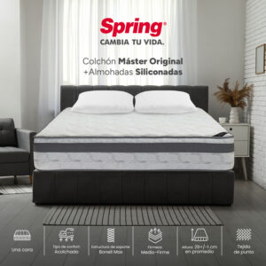 Colchón Spring Master Original + Almohadas Siliconadas