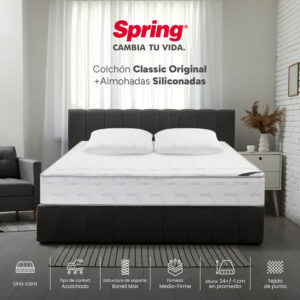 Colchón Spring Classic Original + Almohadas Siliconadas