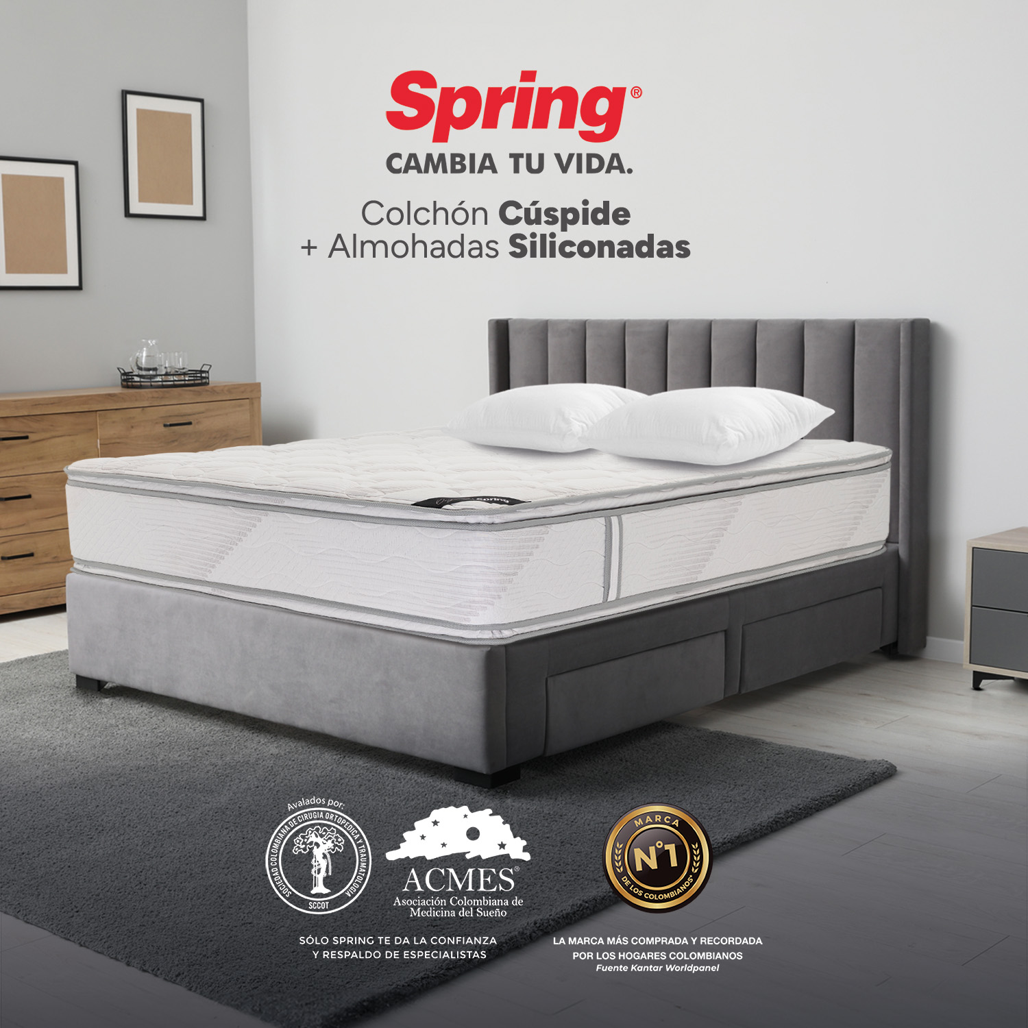 Colchón Spring Cúspide + Almohadas Siliconadas - Image 2